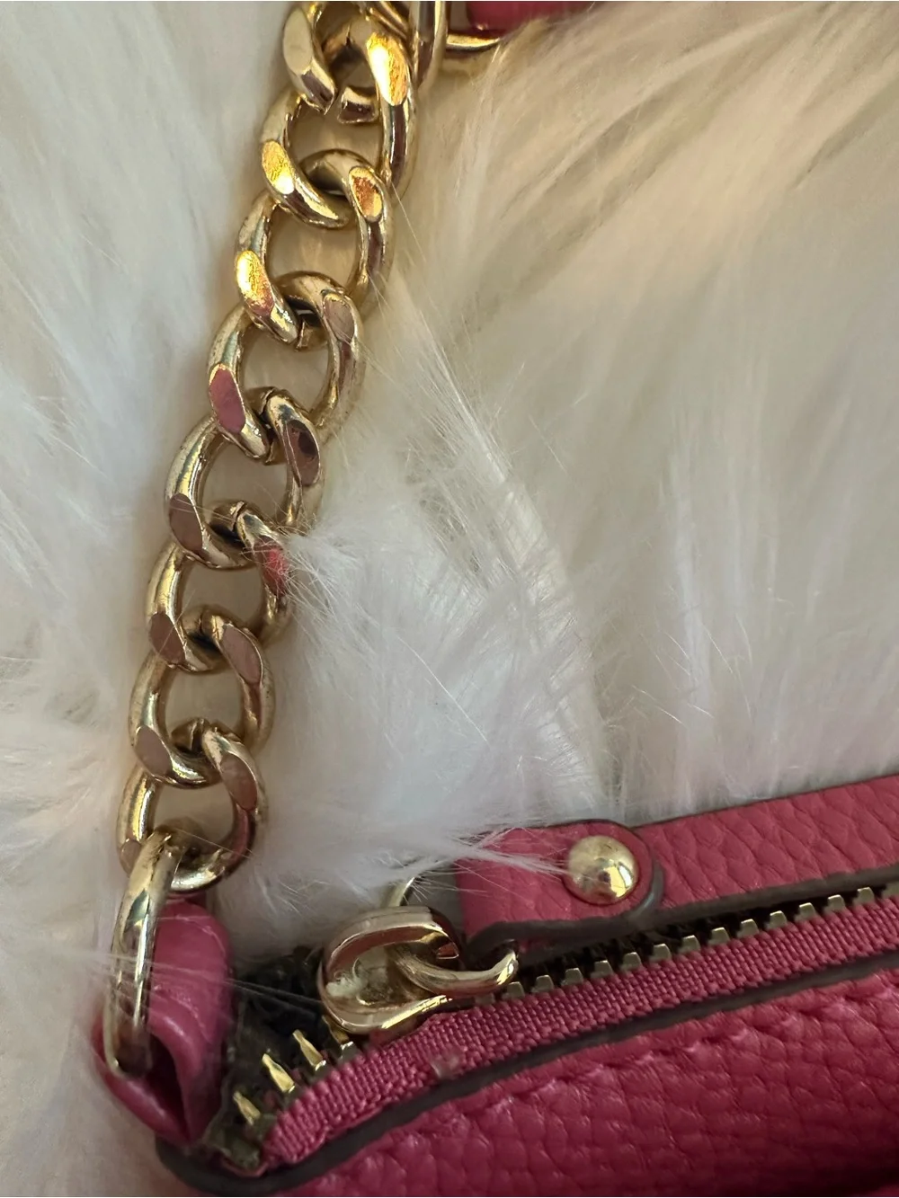 Like New Nanette Lepore Raspberry Pink Vegan Leather Crossbody Gold Chain - Picture 6 of 13